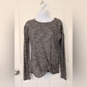 Athleta Twist Knot Long Sleeve Tee Womens Small Heather Gray White Crew Neck